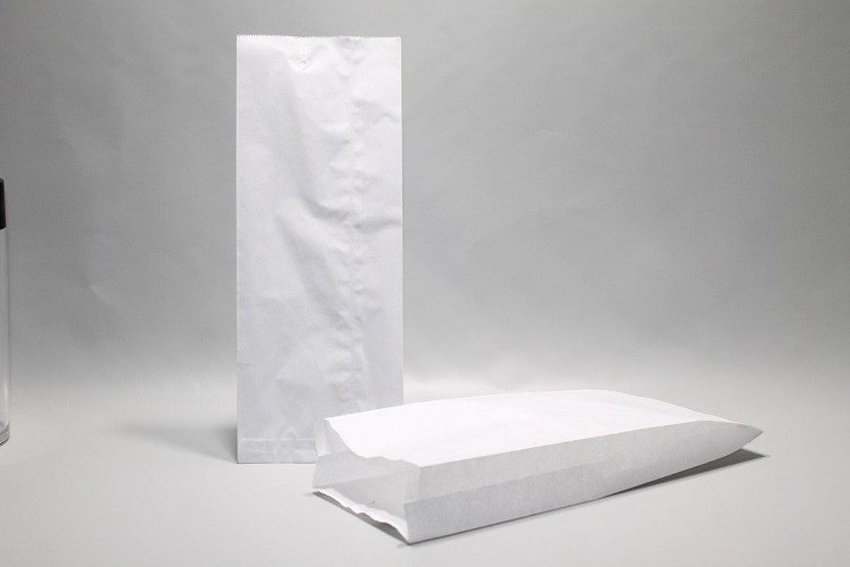 Witte Papieren Zijvouwzakken Cellulose Papier 35 grs (inhoud 3 kg) 15x7x42 cm (100 stuks) [PAV1512]